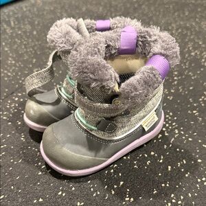 See Kai Run Cozy Gray and Purple Kids Boots